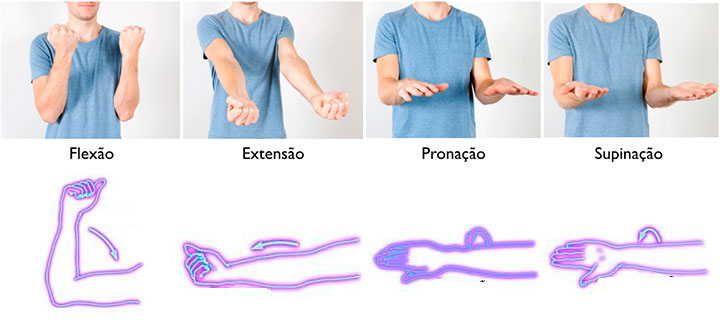 Diferentes movimentos do cotovelo